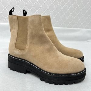 Marc Fisher Pirro Chelsea Tan Suede Lugsole Ankle Bootie Size 8 NEW